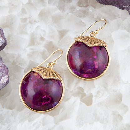Purple Turquoise Circle Golden Drop Earrings Barse Jewelry