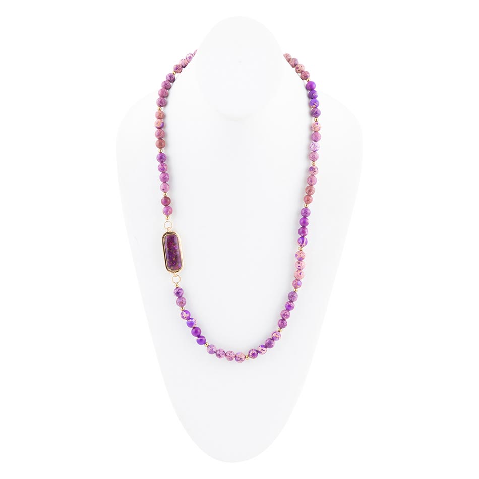 Purple Turquoise Linked Golden Necklace Barse Jewelry