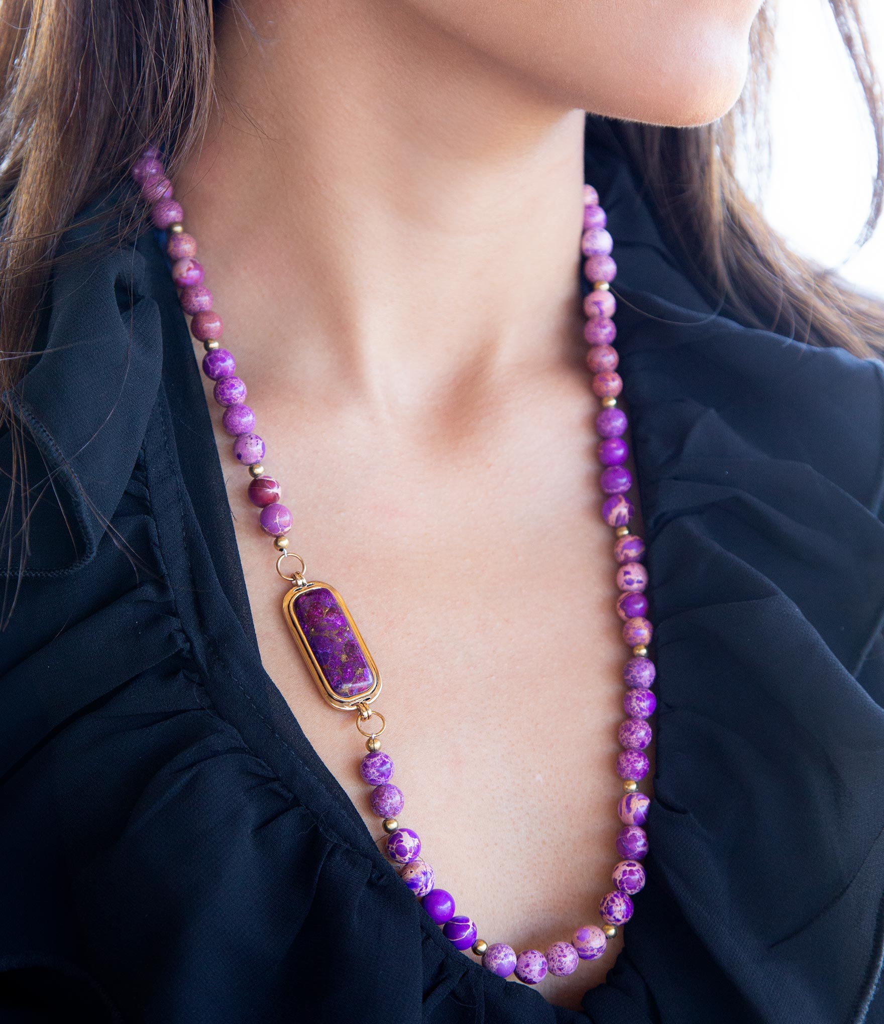 Purple Turquoise Linked Golden Necklace Barse Jewelry
