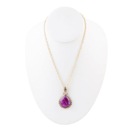 Purple Turquoise Teardrop Golden Pendant Necklace Barse Jewelry