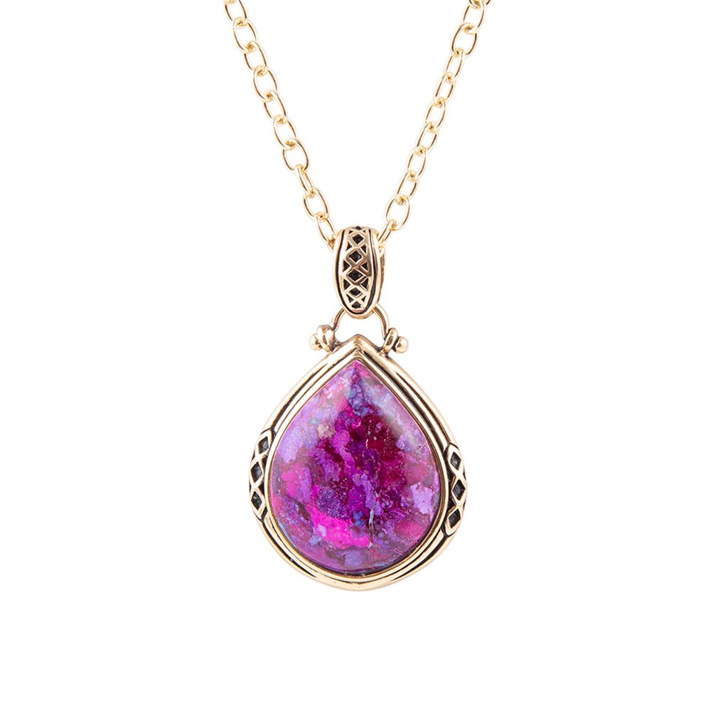 Purple Turquoise Teardrop Golden Pendant Necklace Barse Jewelry
