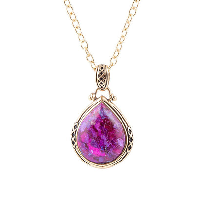 Purple Turquoise Teardrop Golden Pendant Necklace Barse Jewelry