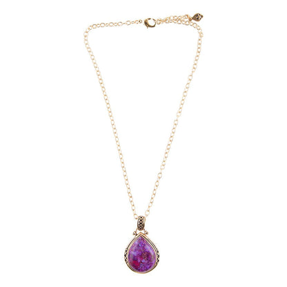 Purple Turquoise Teardrop Golden Pendant Necklace Barse Jewelry