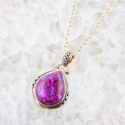 Purple Turquoise Teardrop Golden Pendant Necklace Barse Jewelry