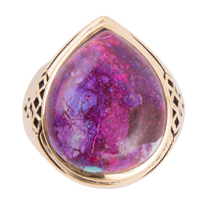 Purple Turquoise Golden Teardrop Ring Barse Jewelry