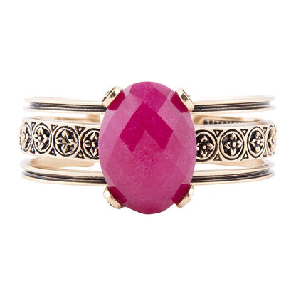 Red Raspberry Quartz Golden Statement Cuff Bracelet Barse Jewelry