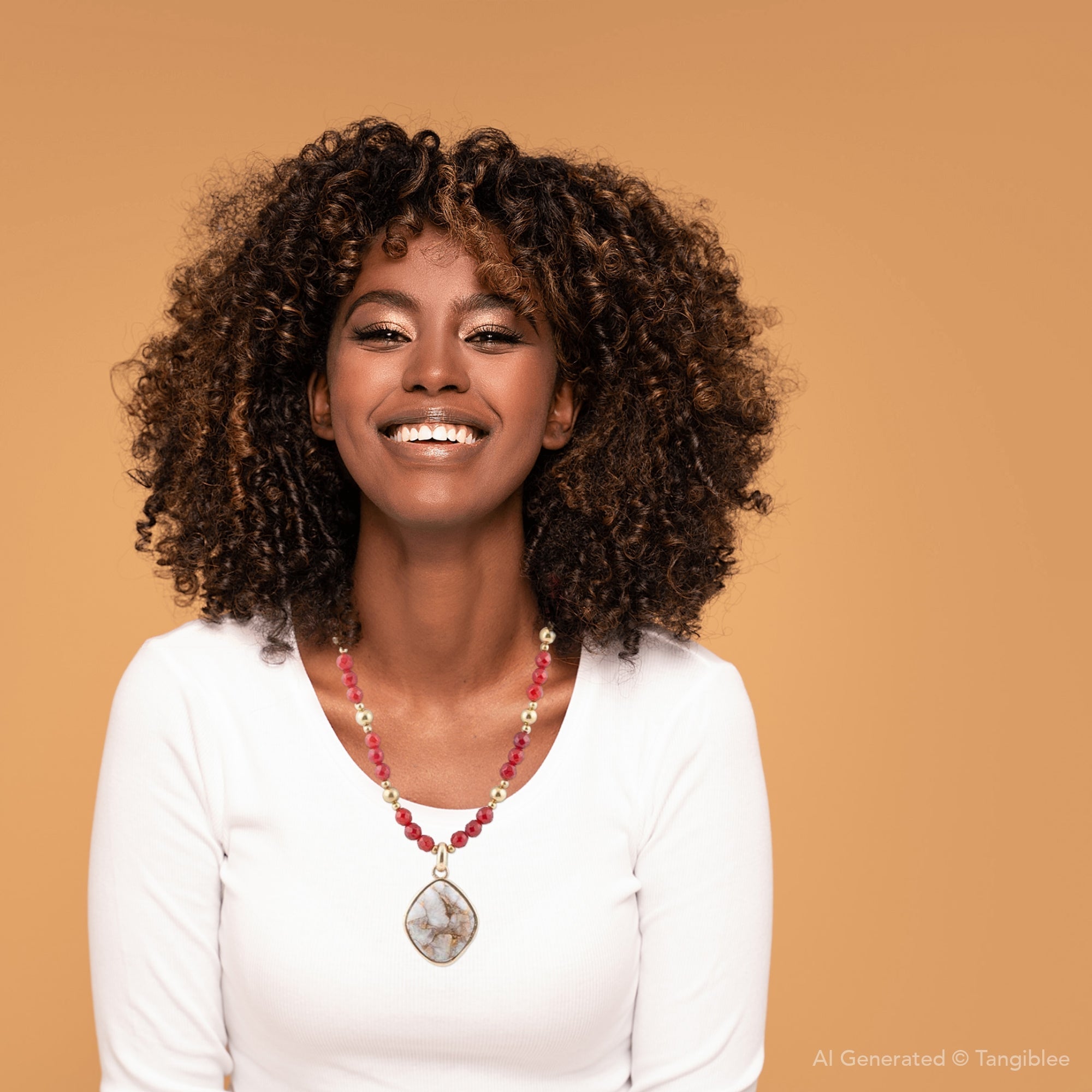 Red Carnelian and Crystal Calcite Pendant Golden Necklace Barse Jewelry