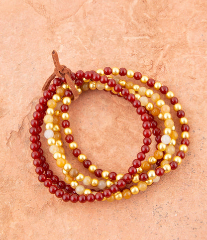 Red Carnelian and Yellow Jade Golden Stretch Bracelet Set Barse Jewelry
