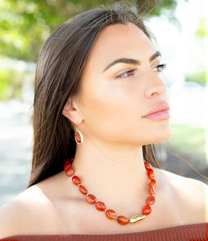 Orange Carnelian Golden Beaded Statement Necklace Barse Jewelry