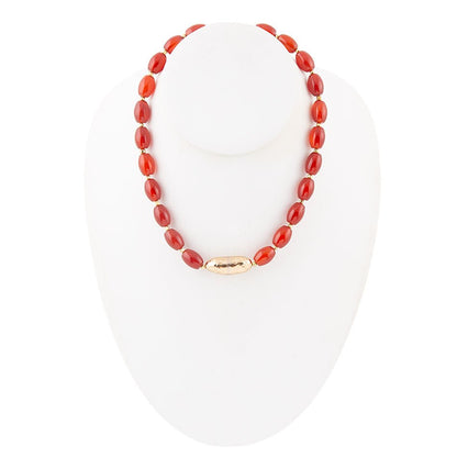 Orange Carnelian Golden Beaded Statement Necklace Barse Jewelry