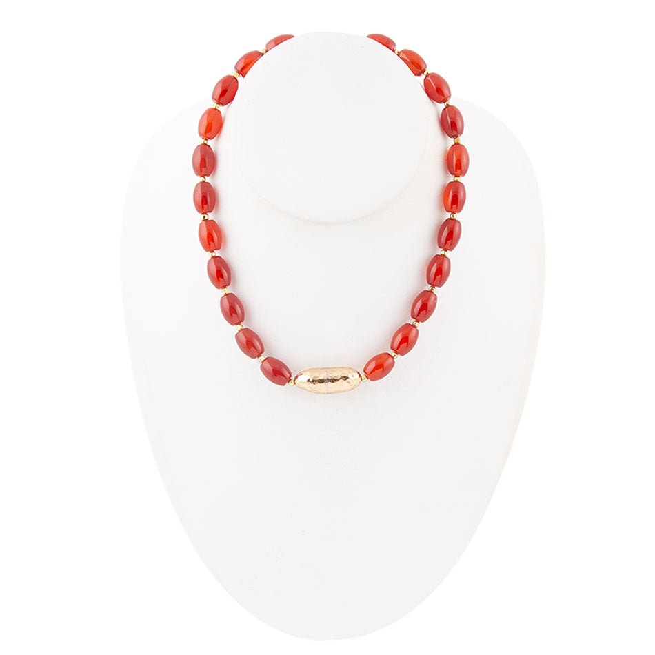 Orange Carnelian Golden Beaded Statement Necklace Barse Jewelry