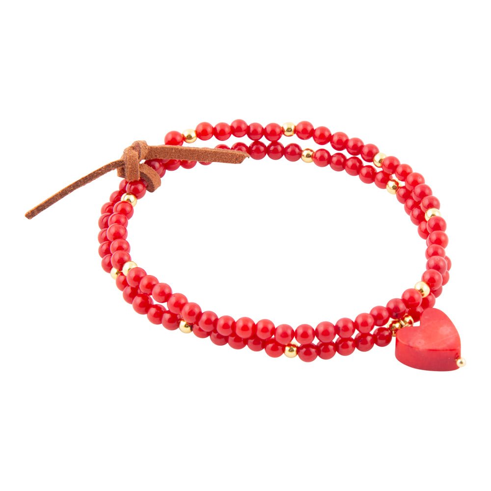 Red Coral Hart Golden Stretch Bracelet Set Barse Jewelry
