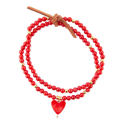 Red Coral Hart Golden Stretch Bracelet Set Barse Jewelry