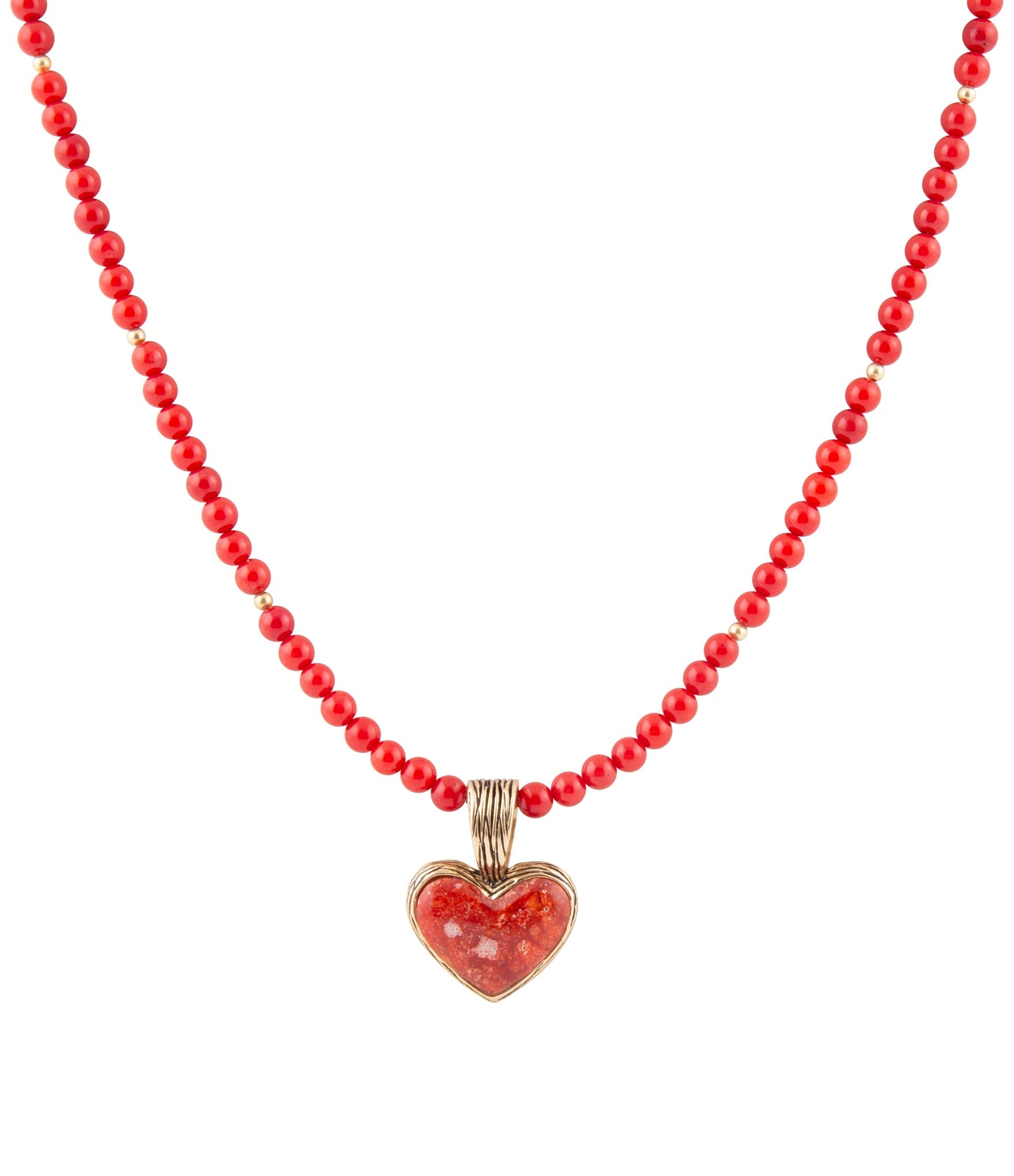 Red Coral Hart Pendant Golden Bronze Necklace Barse Jewelry