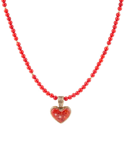 Red Coral Hart Pendant Golden Bronze Necklace Barse Jewelry
