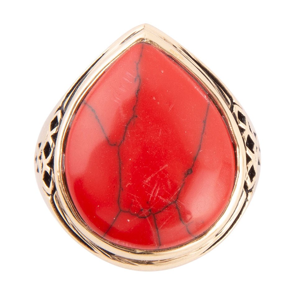 Red Howlite Golden Teardrop Ring Barse Jewelry