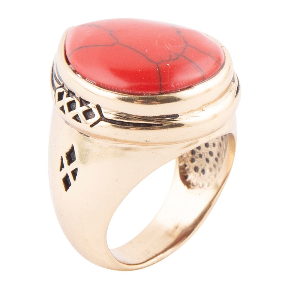 Red Howlite Golden Teardrop Ring Barse Jewelry