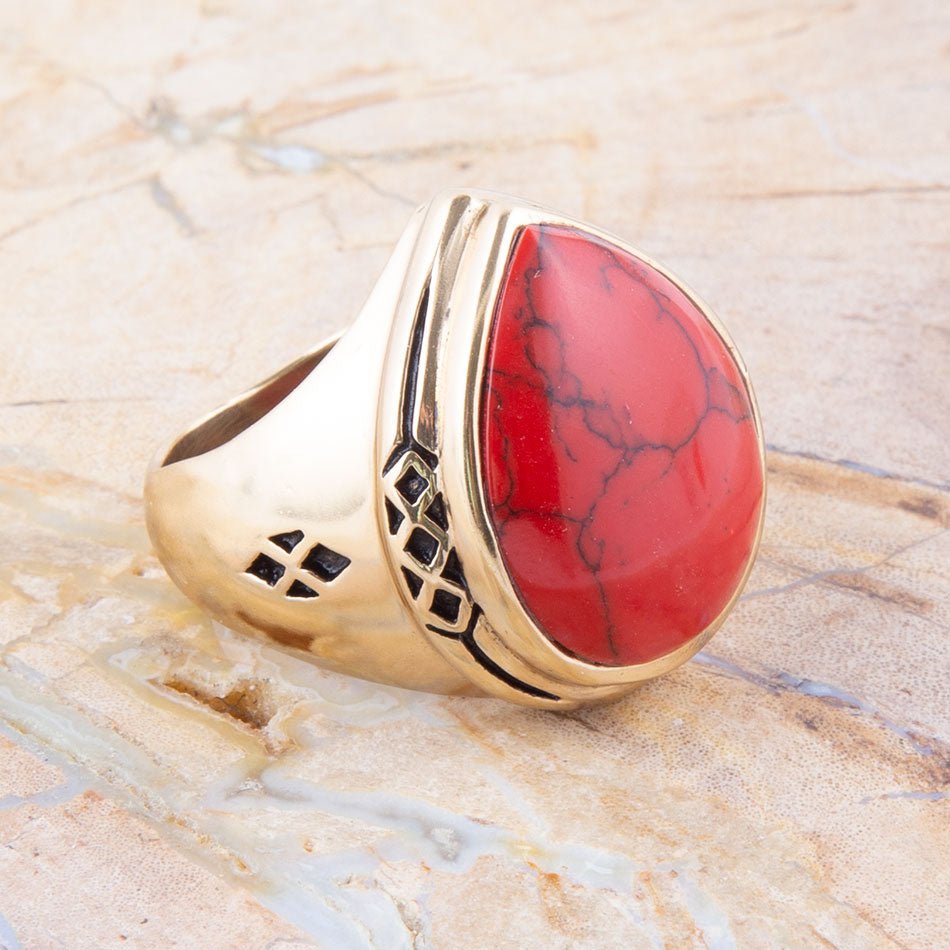 Red Howlite Golden Teardrop Ring Barse Jewelry