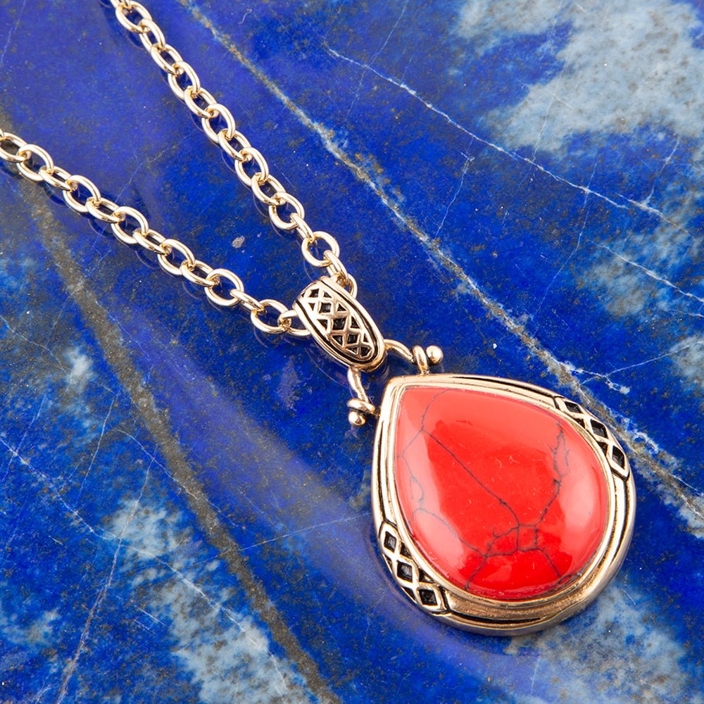 Red Howlite Teardrop Pendant Necklace Barse Jewelry