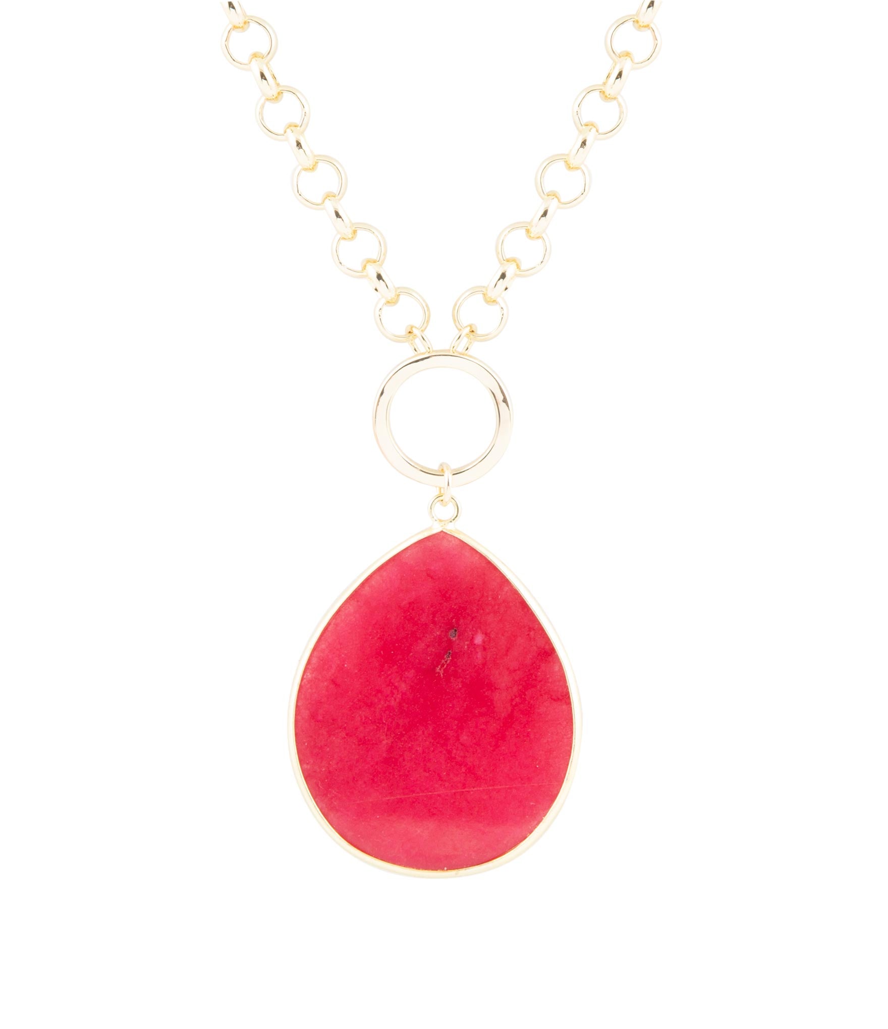 Red Jade Teardrop Golden Chain Necklace Barse Jewelry