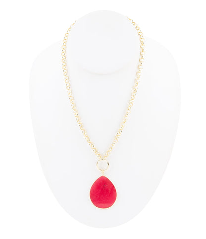 Red Jade Teardrop Golden Chain Necklace Barse Jewelry