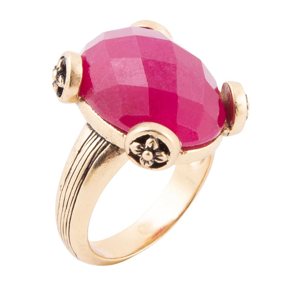 Faceted Red Raspberry Quartz Golden Statement Ring Barse Jewelry