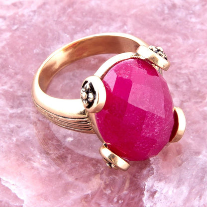 Faceted Red Raspberry Quartz Golden Statement Ring Barse Jewelry