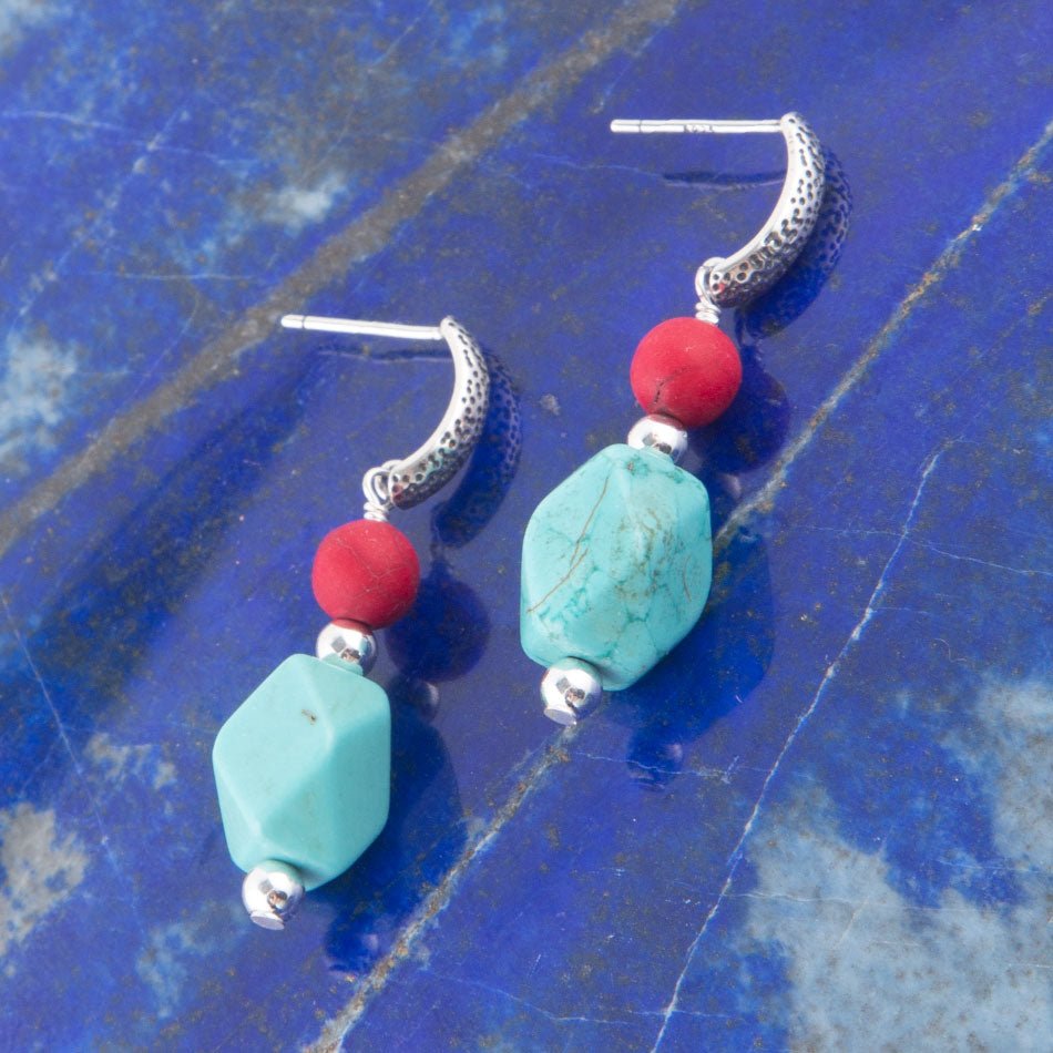 Red River Blue and Red Drop Sterling Earrings Barse Jewelry