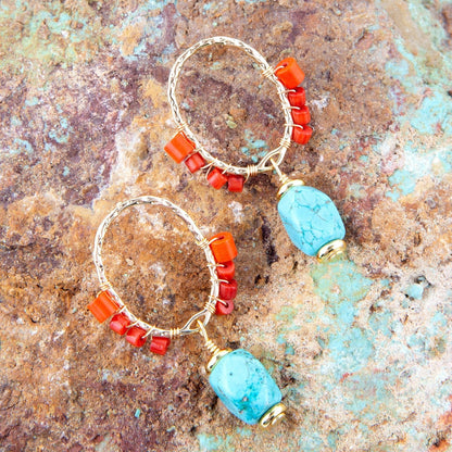 Red River Turquoise and Coral Post Earrings Barse Jewelry