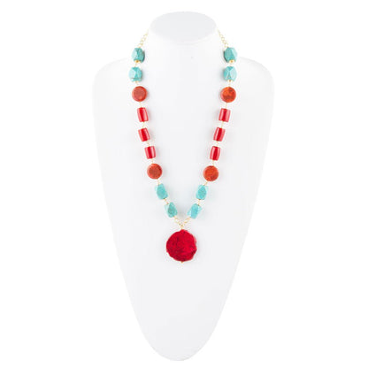 Red River Turquoise and Coral Rosary Pendant Necklace Barse Jewelry