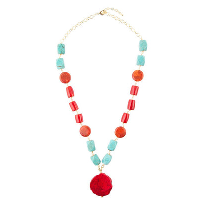 Red River Turquoise and Coral Rosary Pendant Necklace Barse Jewelry