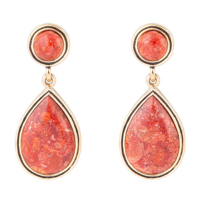Red Sponge Coral Golden Drop Earrings Barse Jewelry