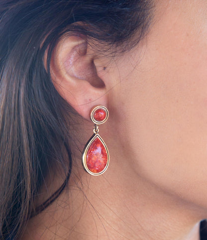 Red Sponge Coral Golden Drop Earrings Barse Jewelry