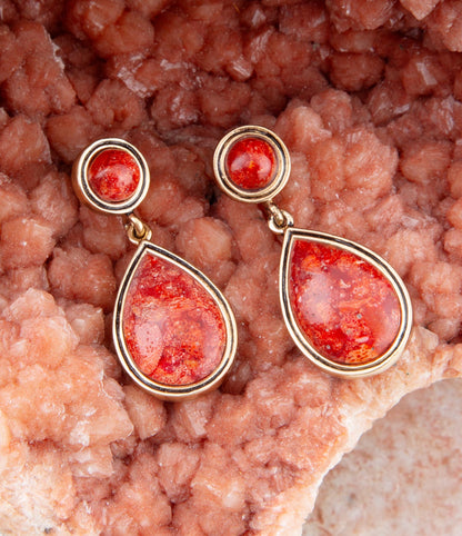 Red Sponge Coral Golden Drop Earrings Barse Jewelry