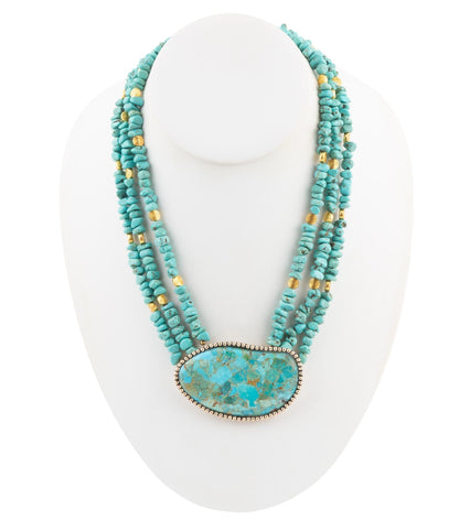 Refined Blue Turquoise Golden Statement Necklace Barse Jewelry