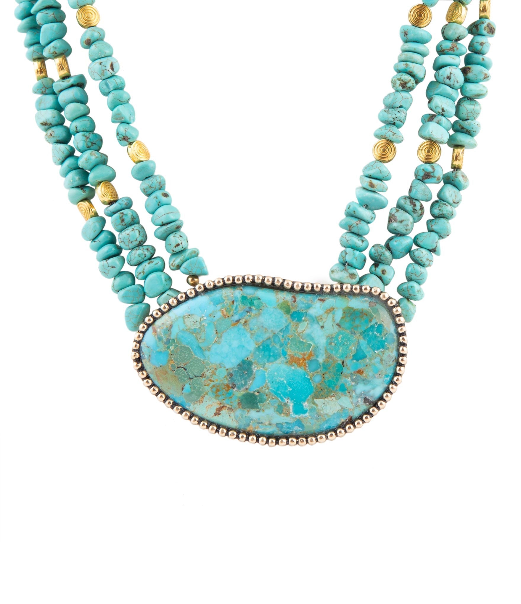 Refined Blue Turquoise Golden Statement Necklace Barse Jewelry