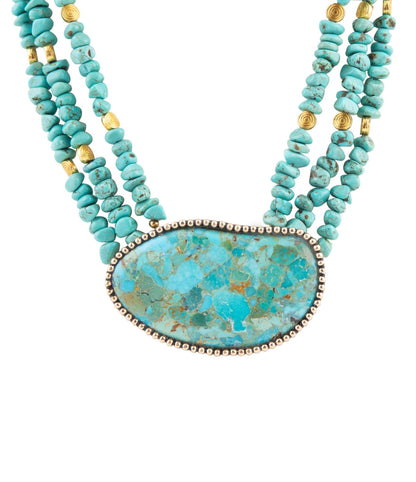 Refined Blue Turquoise Golden Statement Necklace Barse Jewelry