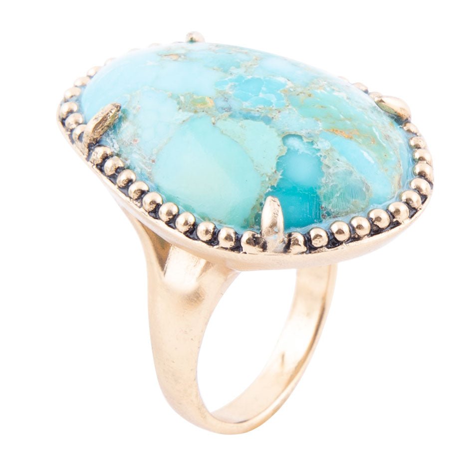 Refined Blue Turquoise Golden Statement Ring Barse Jewelry