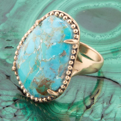 Refined Blue Turquoise Golden Statement Ring Barse Jewelry