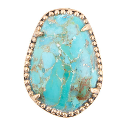 Refined Blue Turquoise Golden Statement Ring Barse Jewelry