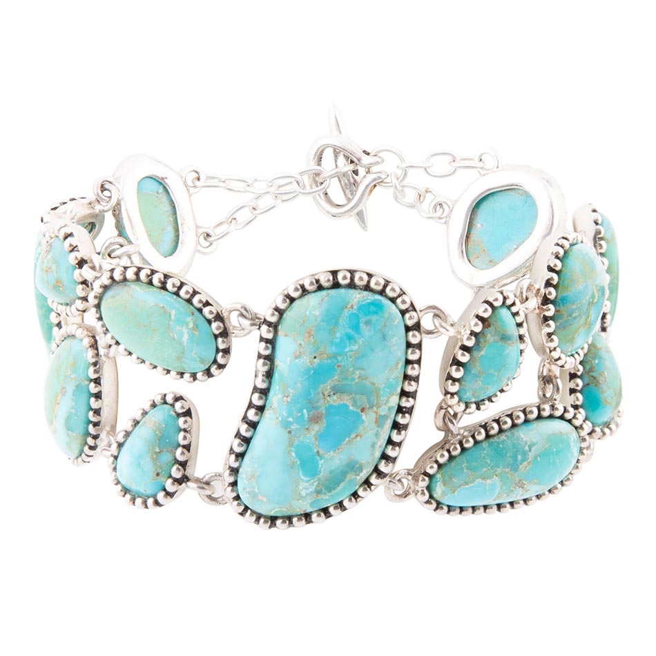 Refined Blue Turquoise Sterling Silver Link Bracelet Barse Jewelry