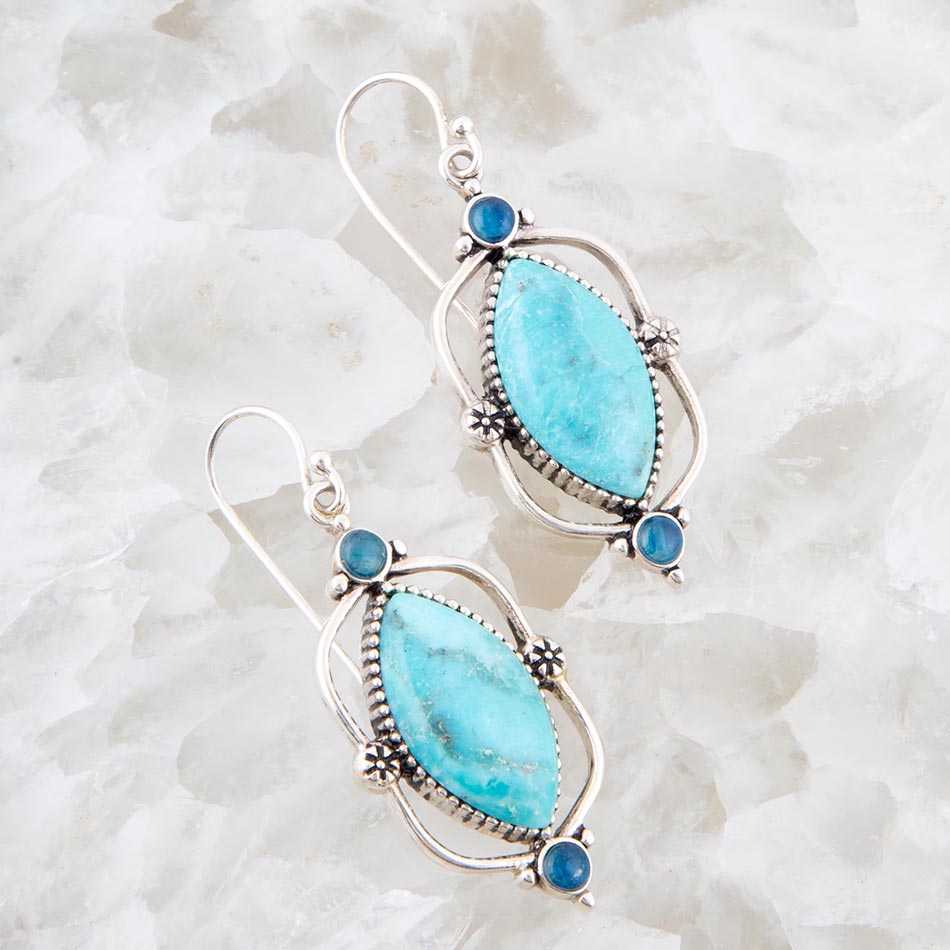 Regal Blue Turquoise and Apatite Sterling Silver Drop Earrings Barse Jewelry