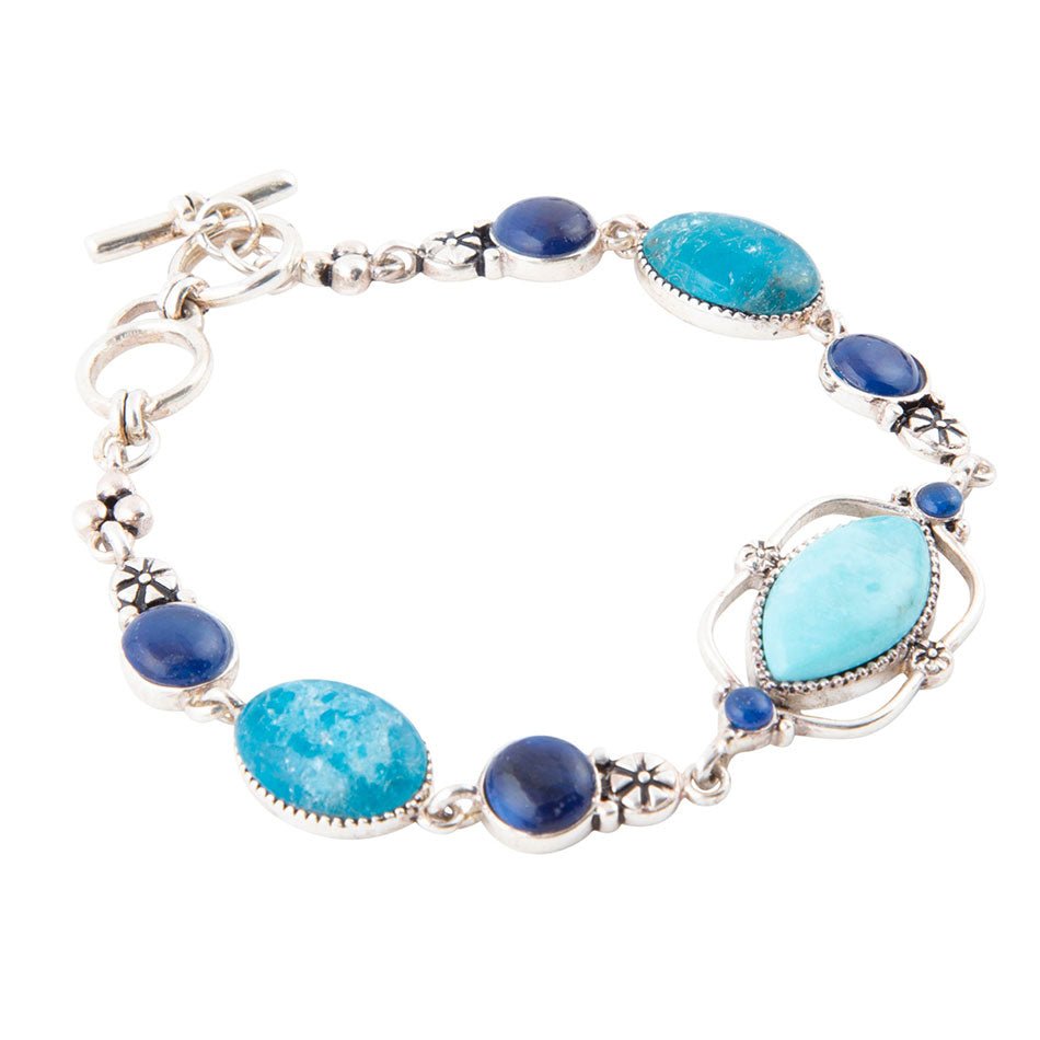 Regal Blue Turquoise and Apatite Sterling Silver Link Bracelet Barse Jewelry
