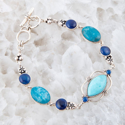 Regal Blue Turquoise and Apatite Sterling Silver Link Bracelet Barse Jewelry