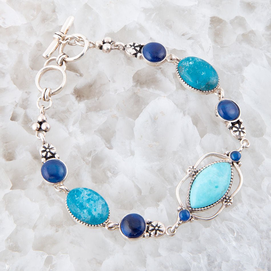 Regal Blue Turquoise and Apatite Sterling Silver Link Bracelet Barse Jewelry