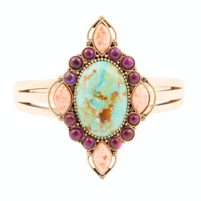 Regalia Blue Turquoise Purple and Orange Coral Golden Cuff Bracelet Barse Jewelry