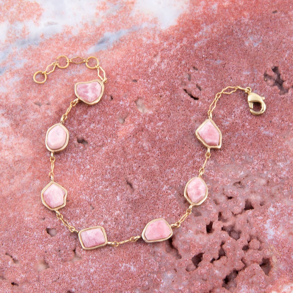 Pink Rhodonite and Golden Line Bracelet Barse Jewelry