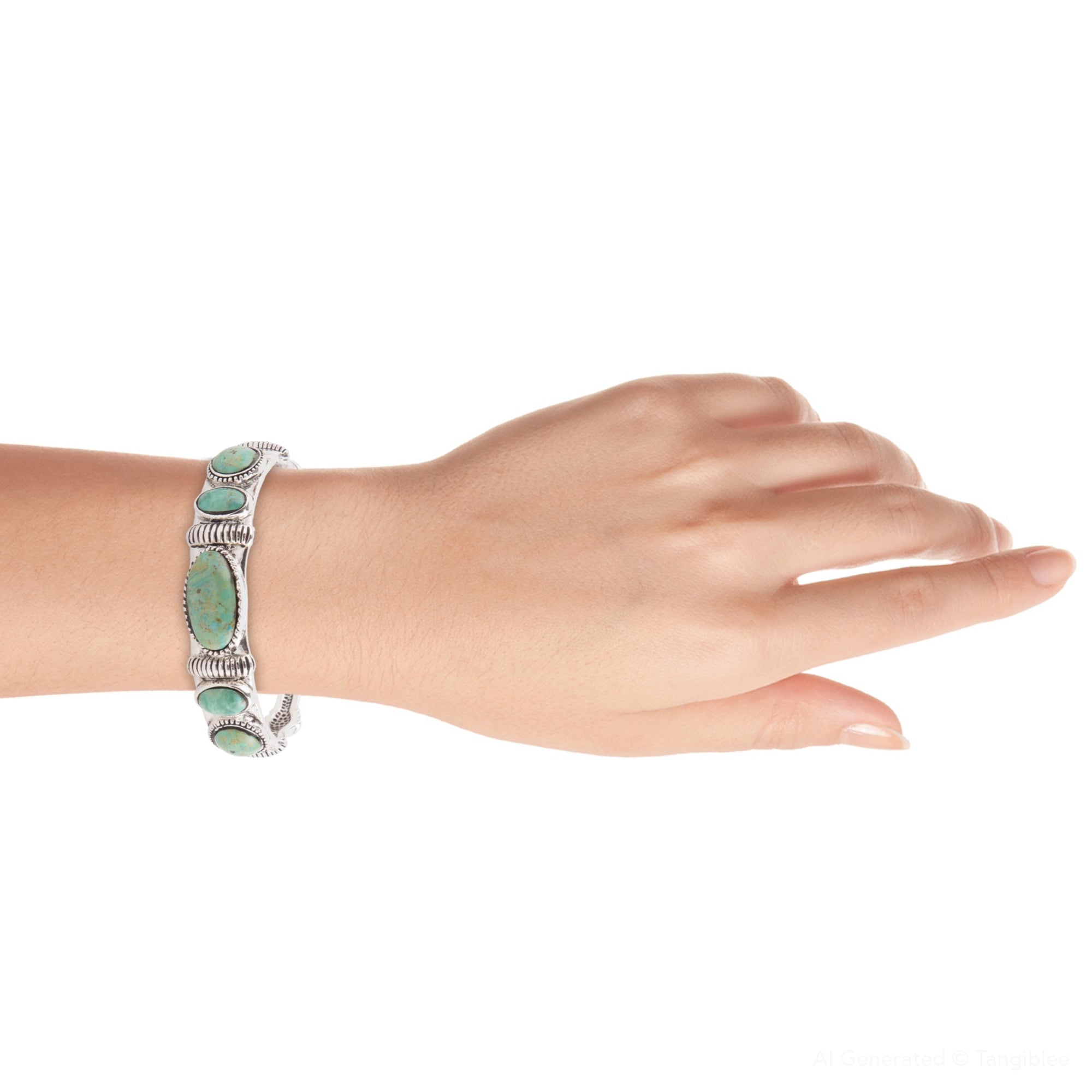 Ribbed Sterling Silver and Blue Turquoise Cuff Bracelet Barse Jewelry