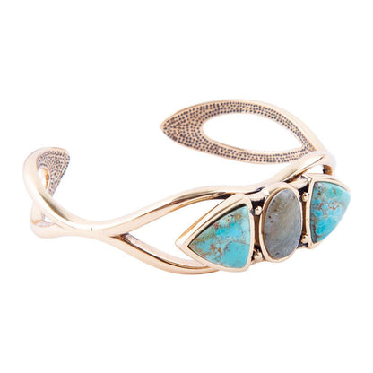 Gray Labradorite and Blue Turquoise Golden Cuff Bracelet Barse Jewelry