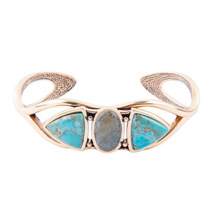 Gray Labradorite and Blue Turquoise Golden Cuff Bracelet Barse Jewelry